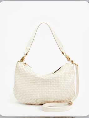 Clare V Moyen Messanger Ivory Woven Leather Shoulder Bag with Gold Hardware